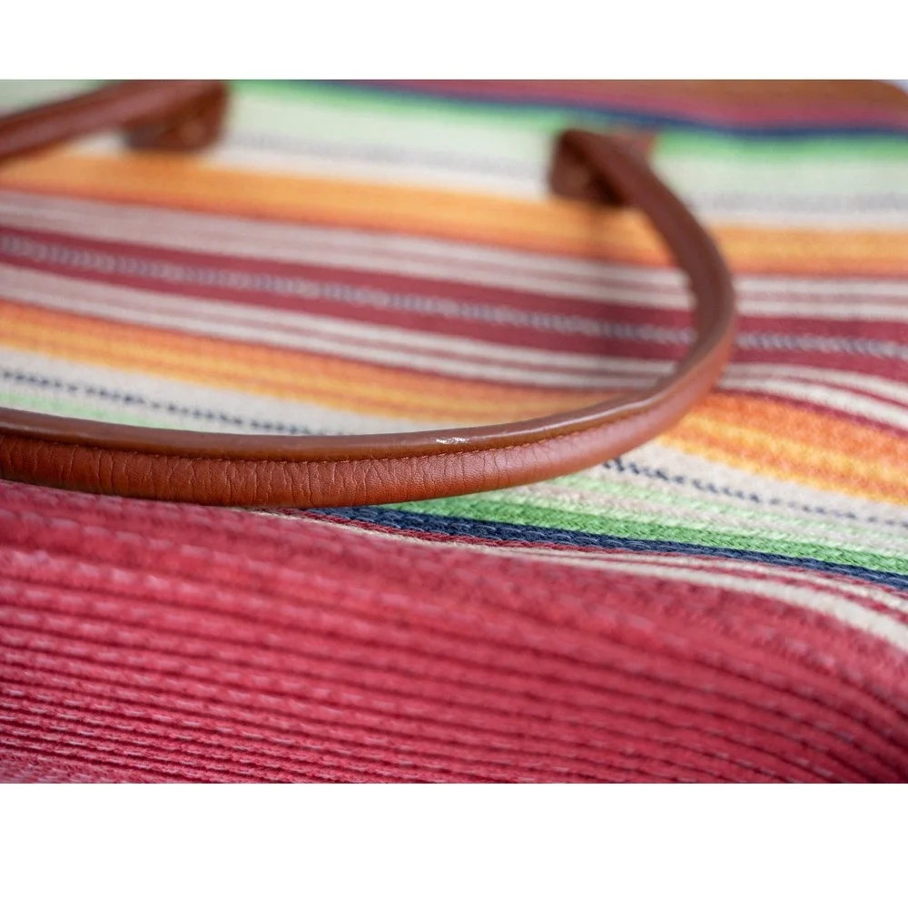 Pendleton Tote Bag Womens Large Multi Color Excellent Casa Grande Woven Leather